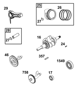 Crankshaft Group Diagram and Parts List for 19N132-0237-H1 100000 - 19Z999 Briggs and Stratton Engine